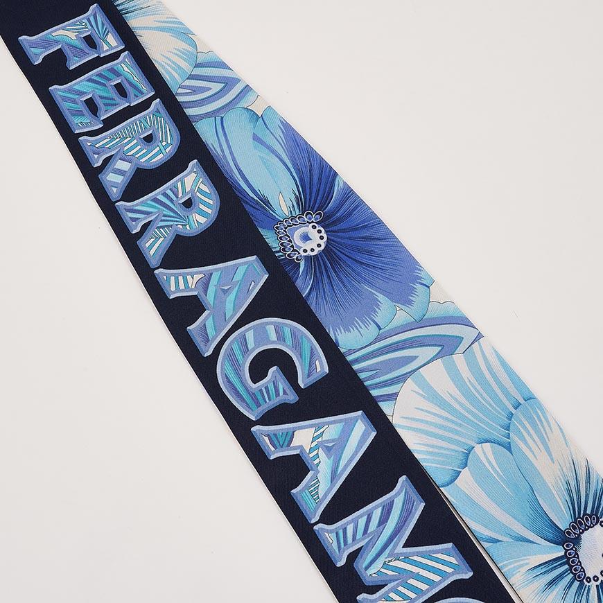 Ferragamo Blue Azzurro Brezza Print Silk Twilly Scarf for Women
