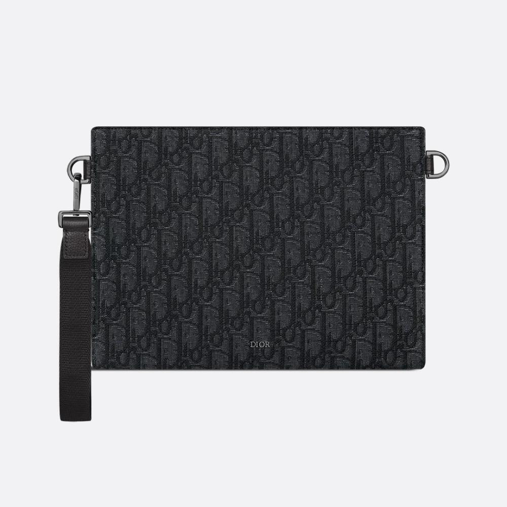 DIOR Beige Black Oblique A5 Triangle Pouch Men’s Clutch Bag 2ESCA483YKY H05E