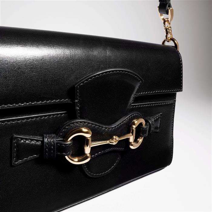 GUCCI Horsebit Duomo Small Top Handle Bag Black Leather Tote