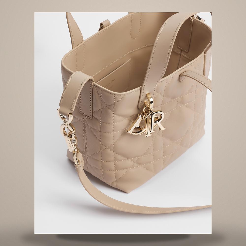 DIOR Small Toujours Vertical Tote Powder Beige Macro Cannage Calfskin