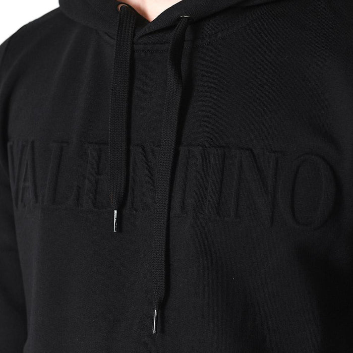 VALENTINO Embossed Logo Black Hooded Sweatshirt Unisex