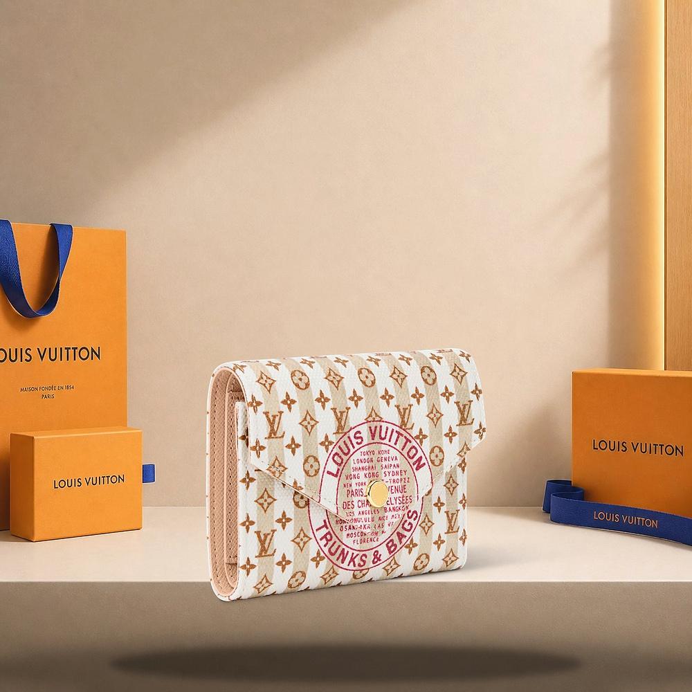 Louis Vuitton Nude Pink Victorine Wallet LV Stamp Compact Bifold Wallet