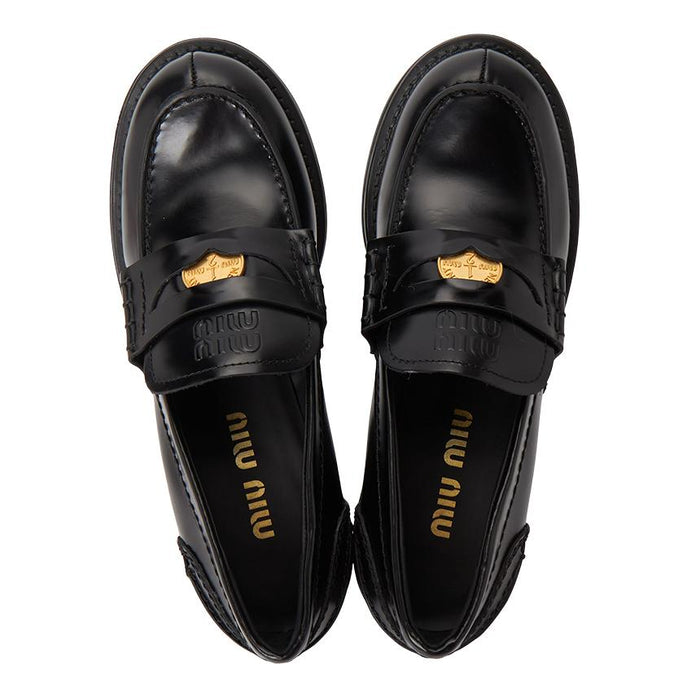 Miu Miu Brushed Leather Women’s Loafers Black