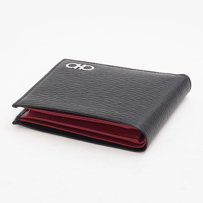 Ferragamo Gancini Bifold Wallet Black Red Leather Men’s