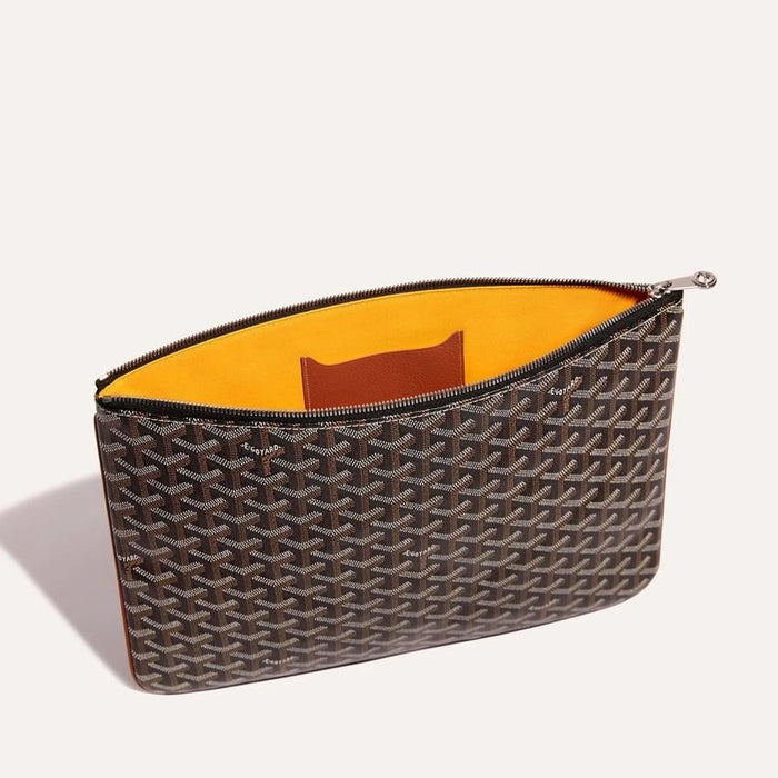 GOYARD Brown Black Tan Leather Senat Clutch Bag for Women