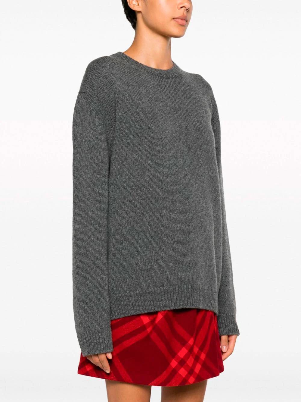 Miu Miu Back Logo Cashmere Crewneck Sweater Gray