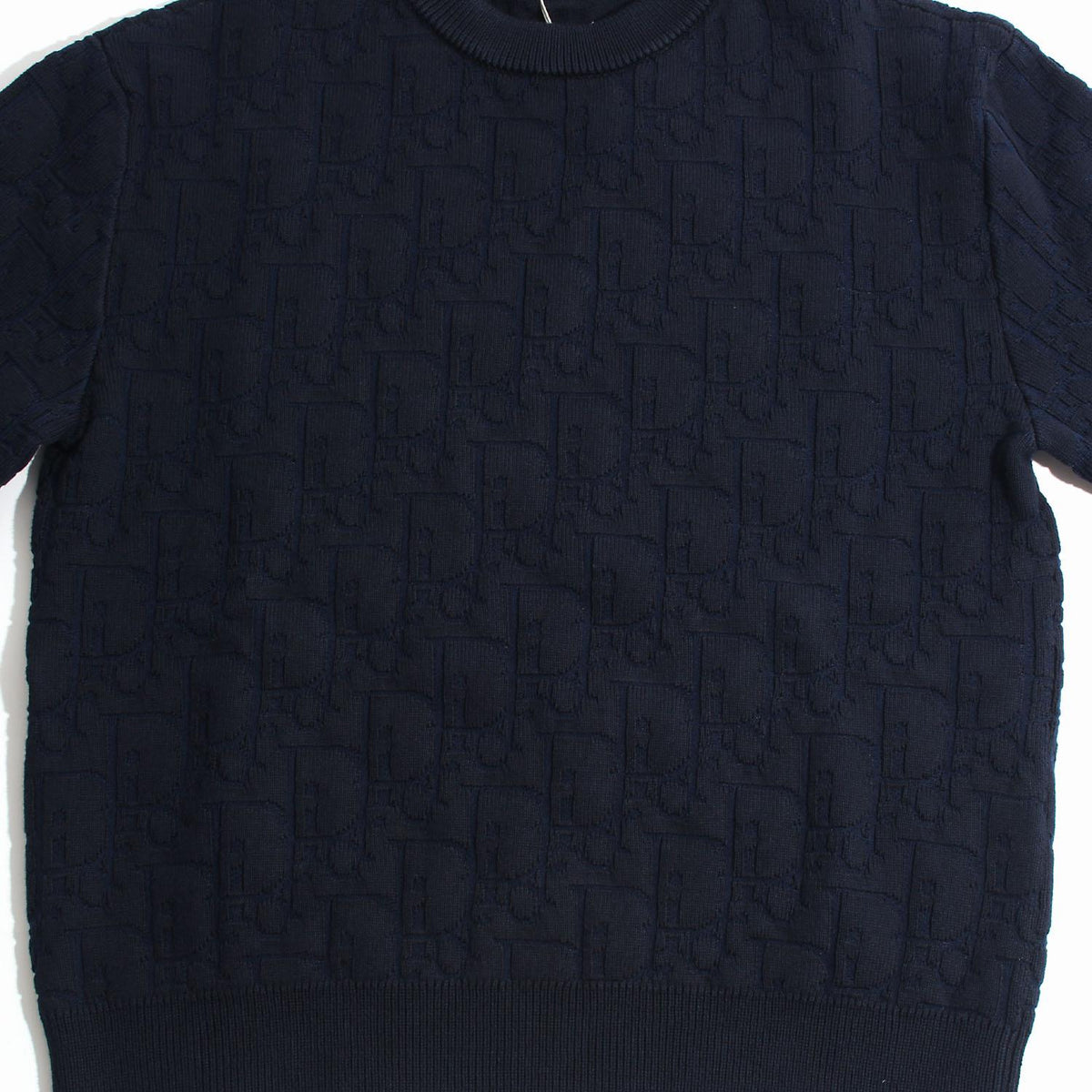 DIOR MEN Oblique Cotton Round Neck Knit Sweater Navy