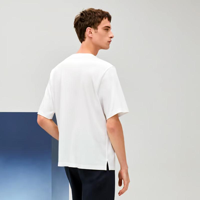 HERMES Men H Puzzle Lambskin Detail Cotton Crewneck T-Shirt White