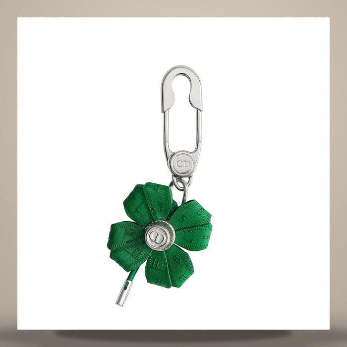 DIOR Clover Keyring Bright Green Smooth Calfskin Antique Silver Brass