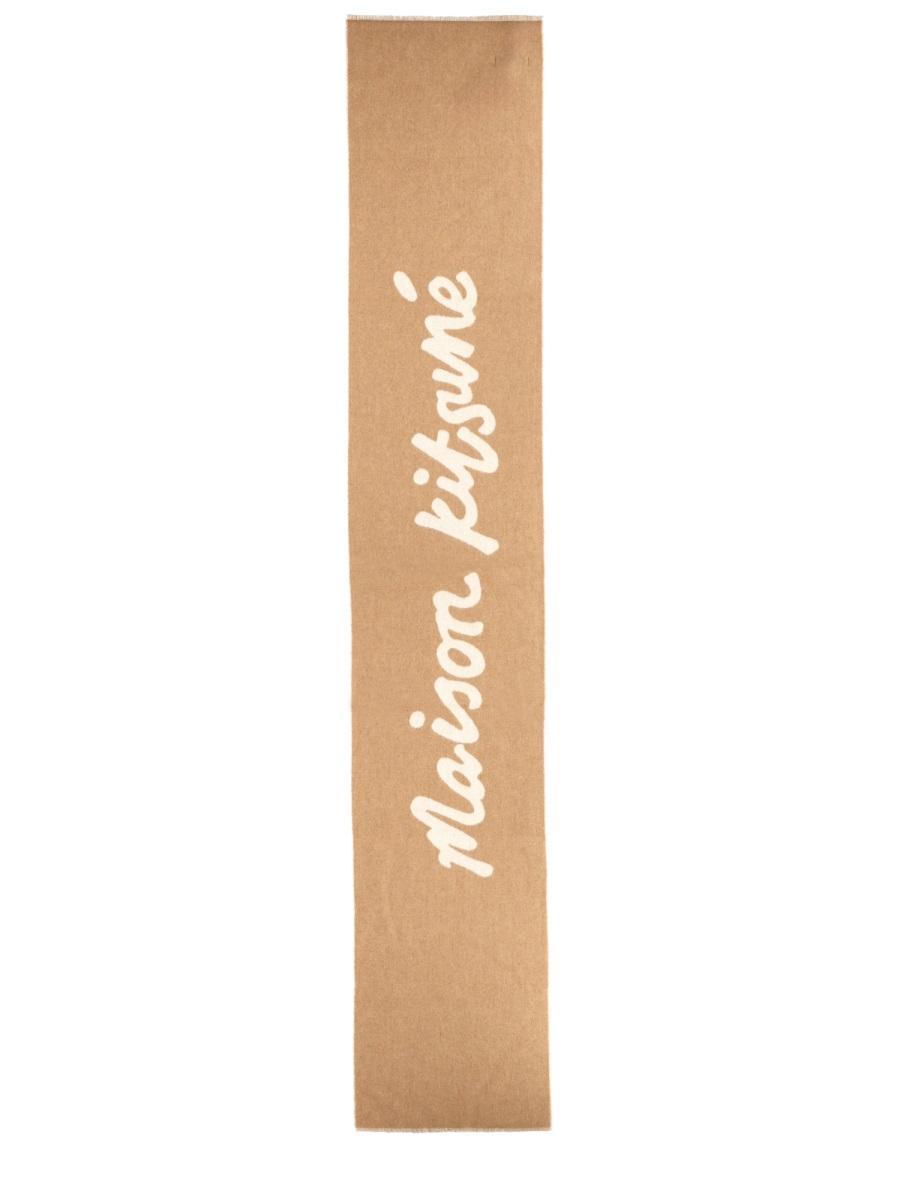 Maison Kitsune Wool Knit Scarf Beige
