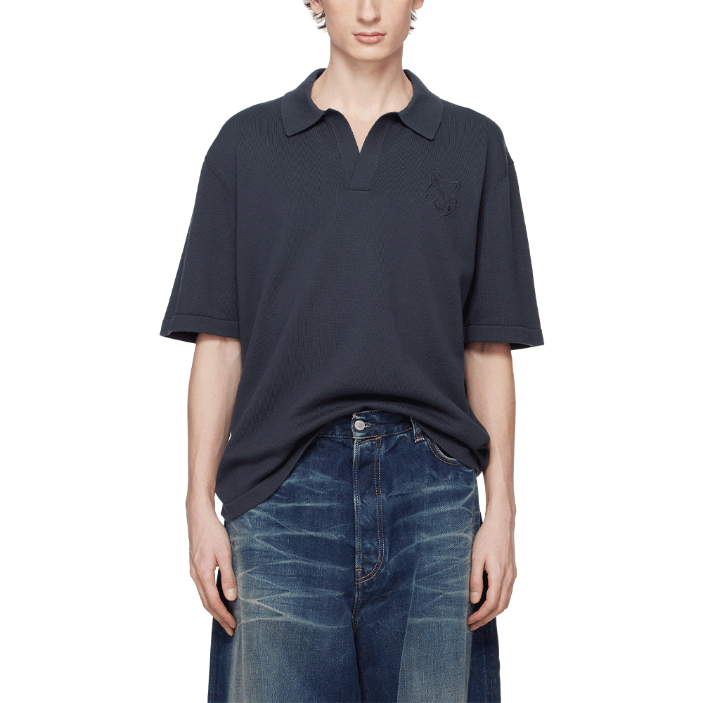 Maison Kitsune Fox Head Knit Polo Short Sleeve Shirt OM00205 KT1135