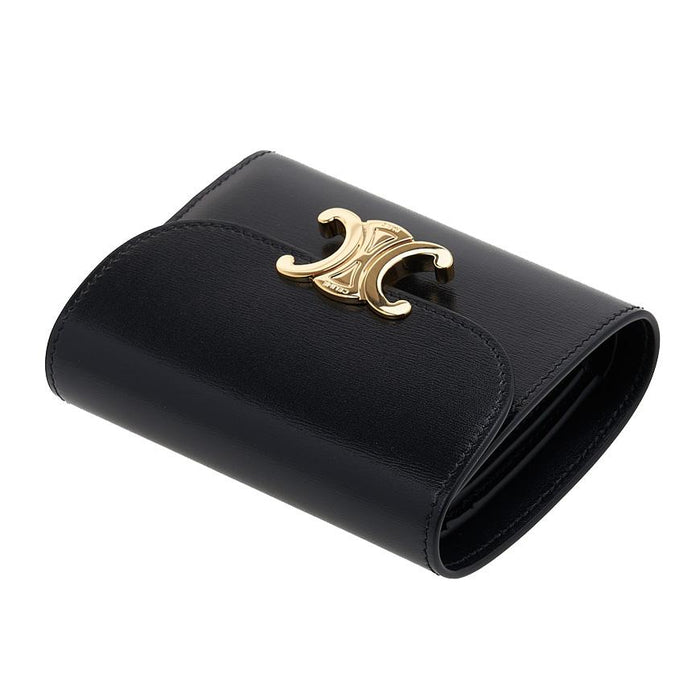 CELINE Triomphe Leather Compact Wallet Black