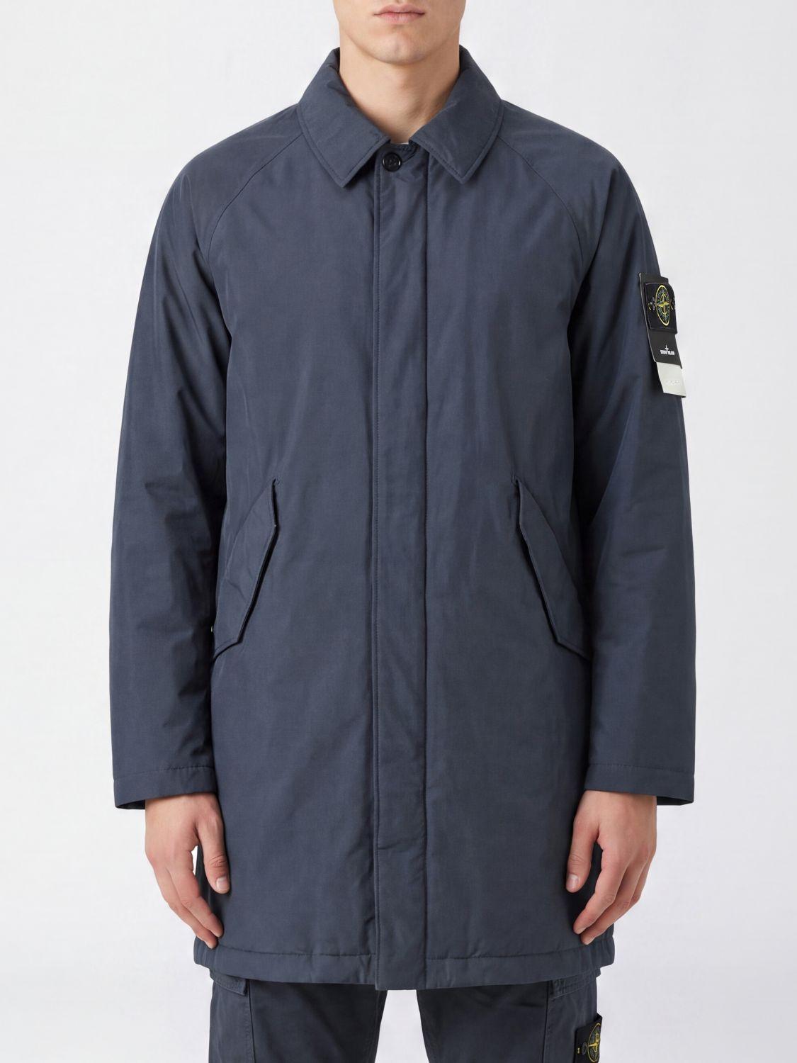 STONE ISLAND Black Cotton Blend Trench Coat Men