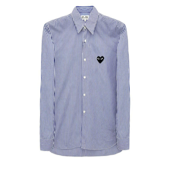 Comme des Garcons Blue Stripe Black Heart Long Sleeve Shirt AX B018 051