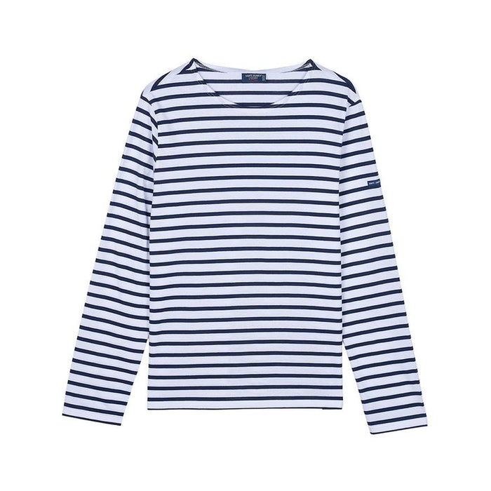 Saint James Striped NEIGE/MARINE Cotton Long Sleeve T-Shirt Unisex