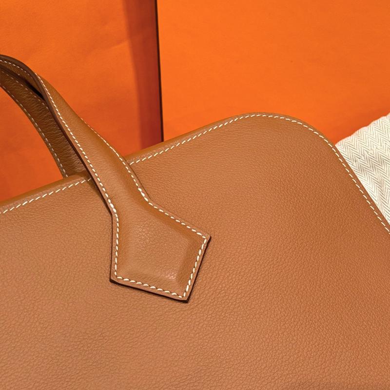HERMES Victoria Light Brief Case Gold Brown Tote Bag Unisex