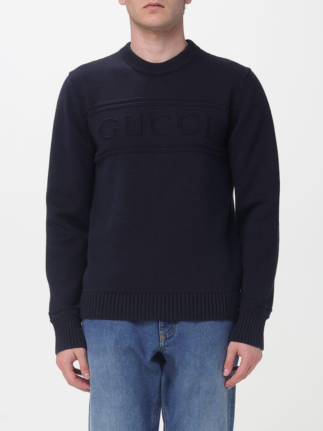 GUCCI Blue Wool Round Neck Knit Sweater for Men