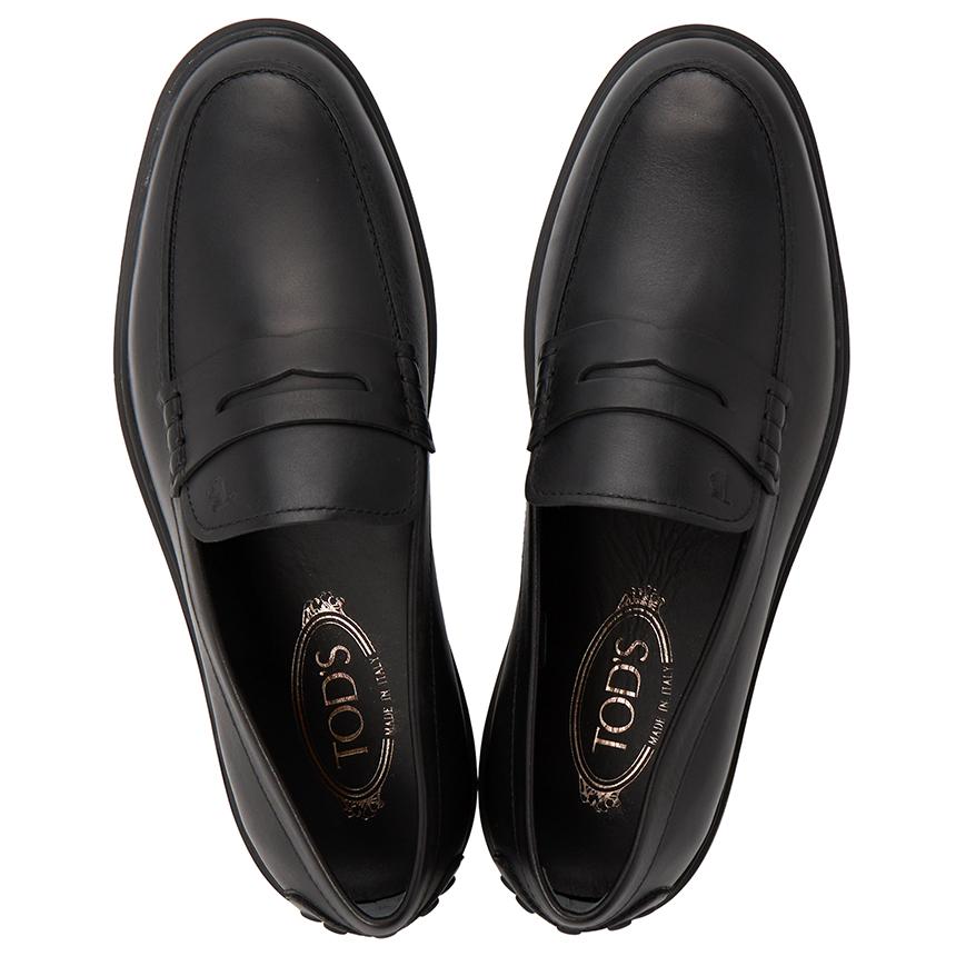Tods Black Leather Penny Loafers Men's Shoes XXM59K00010 N6MB999