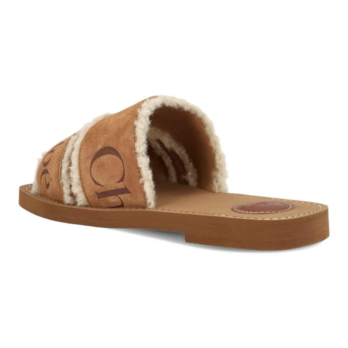 Chloe Woody Logo Shearling Strap Sandals Brown CH25W188TX 270