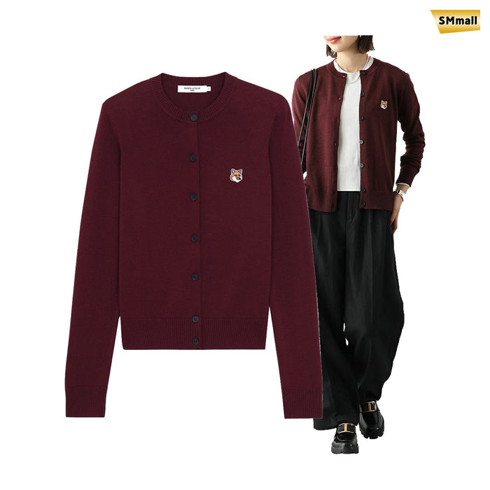 Maison Kitsune Fox Head Wool Cardigan Women Wine