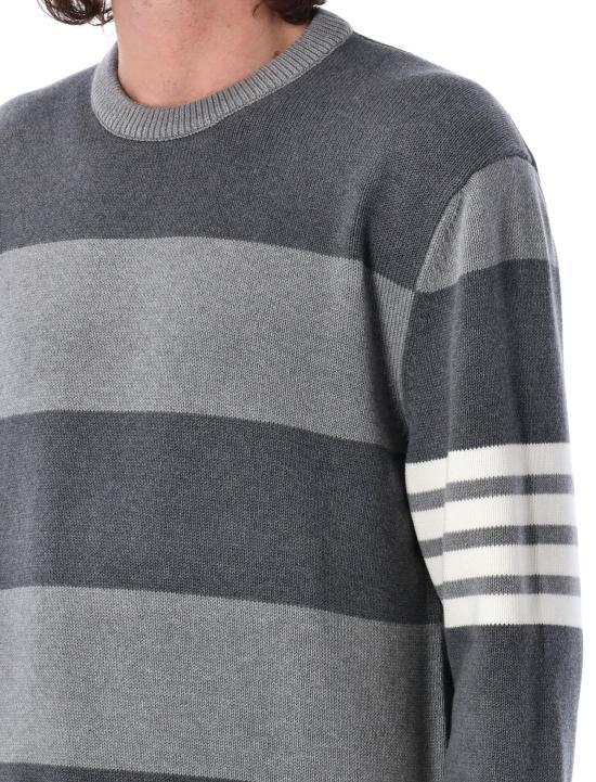 THOM BROWNE Tonal Grey Wool Round Neck Sweater fo MKA523AY3016982 TONAL GREY DOM