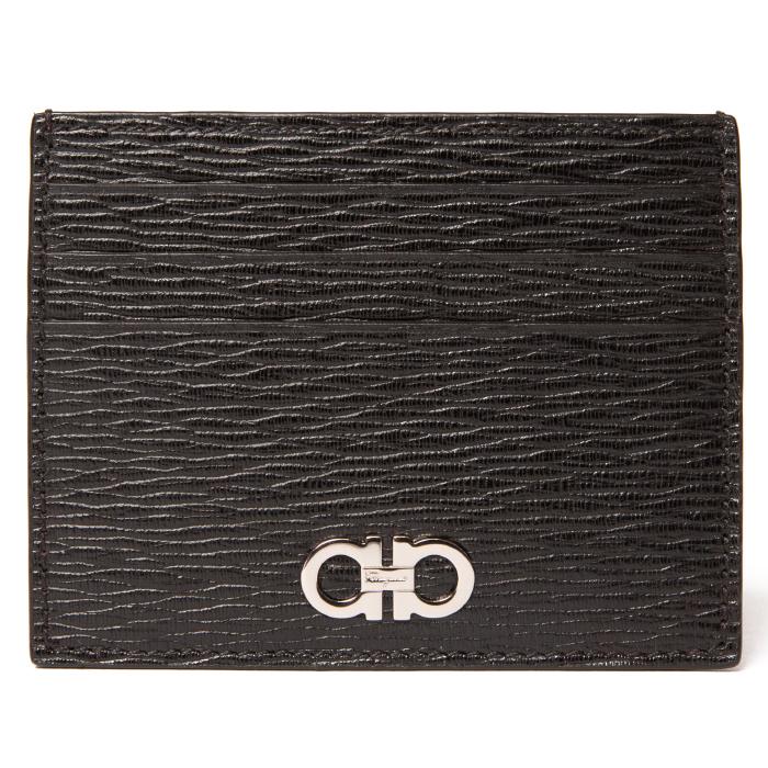 Ferragamo Gancini Silver Logo Leather Card Holder
