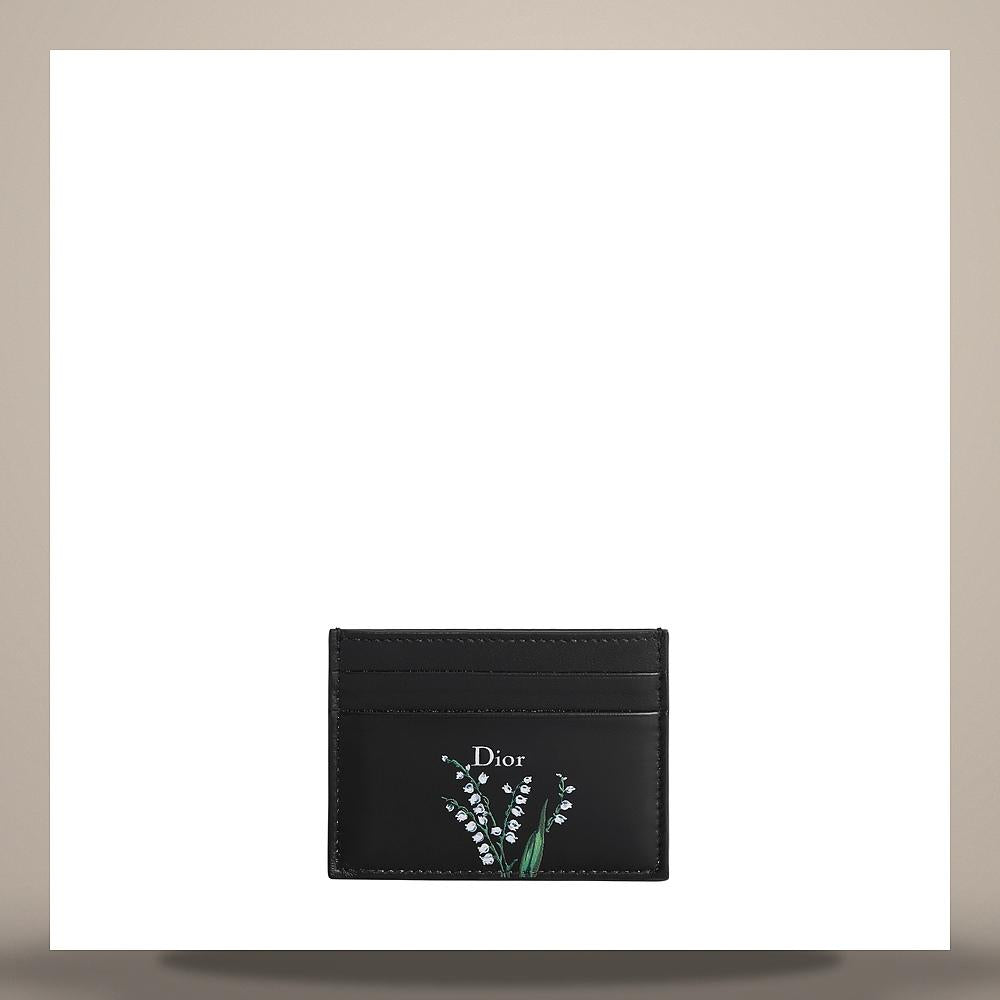 DIOR Black Lambskin Multicolor Lily of the Valley Print Card Hold S2400PUKD M911