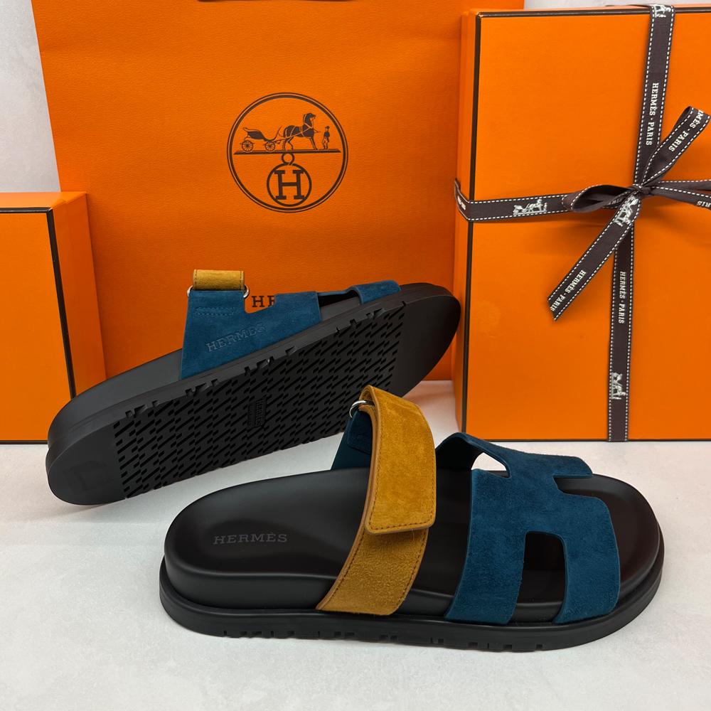 HERMES Women’s Chypre Suede Goatskin Two-Tone Sandals