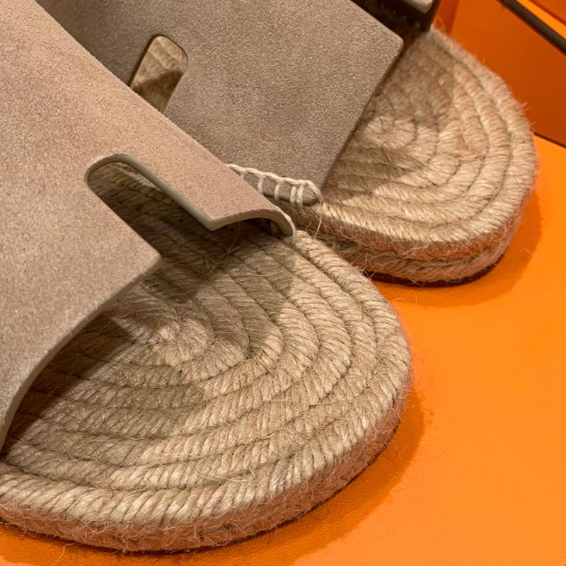 HERMES Men’s Goatskin Antigua Espadrille Slippers Brown