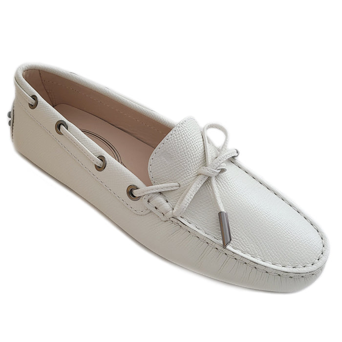 Tods Gommino Womens Driving Loafers Leather Beige