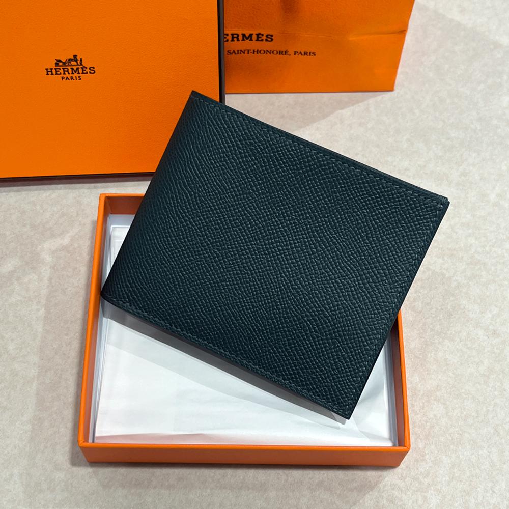 HERMES Citizen Twill Compact Wallet Evercolor Mangrove Horse Lining Bifold