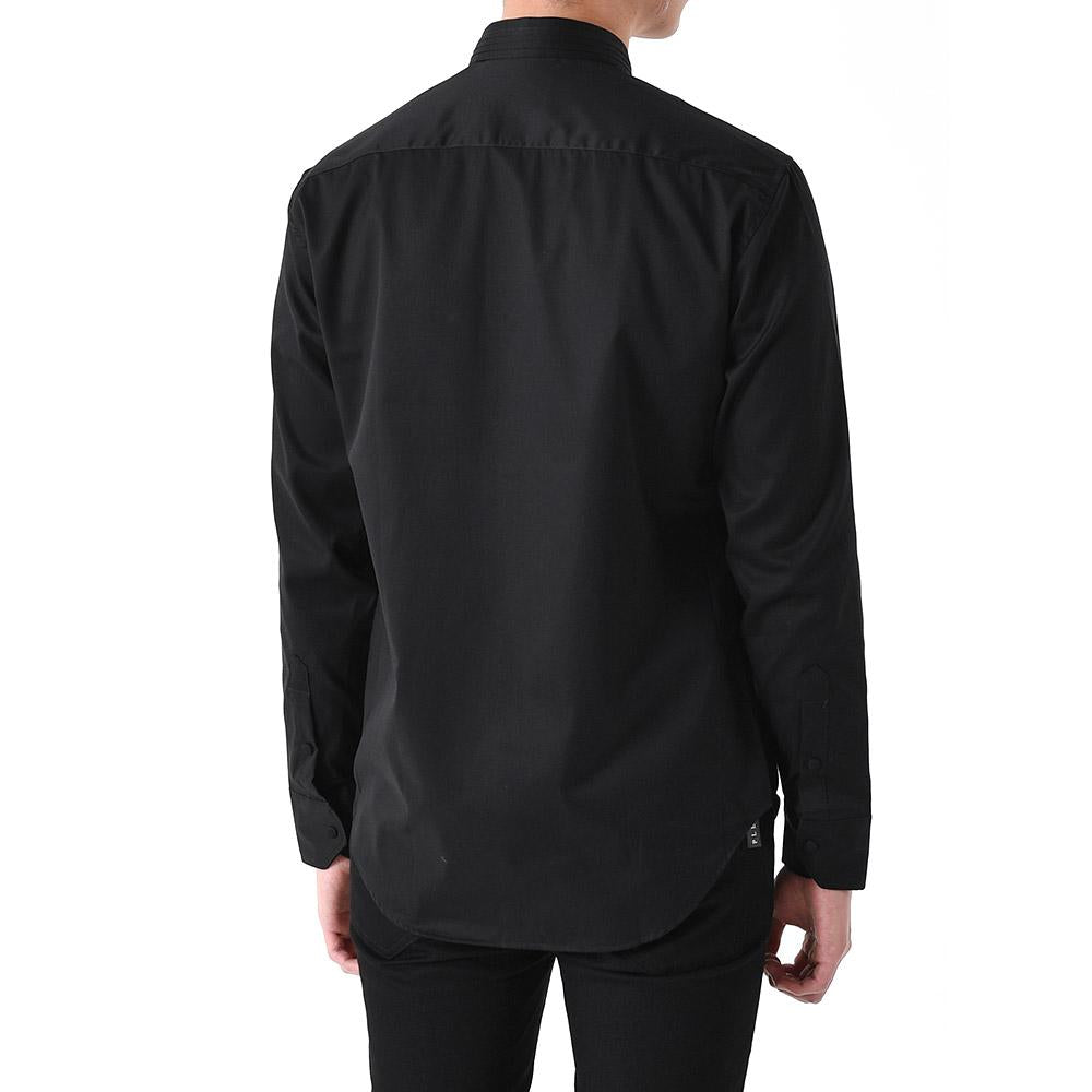 Emporio Armani Banded Collar Black Long Sleeve Shirt