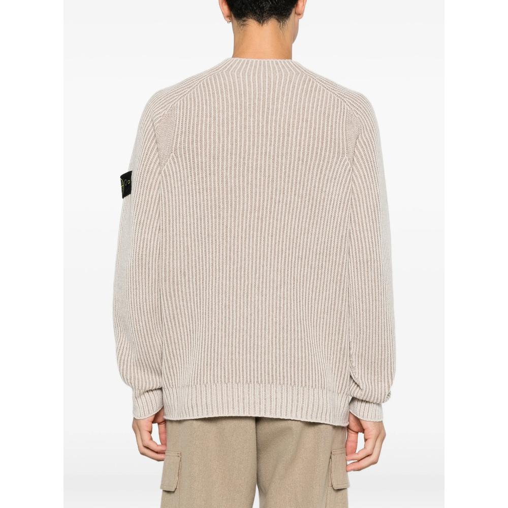STONE ISLAND Grey Wool Round Neck Knit Sweater