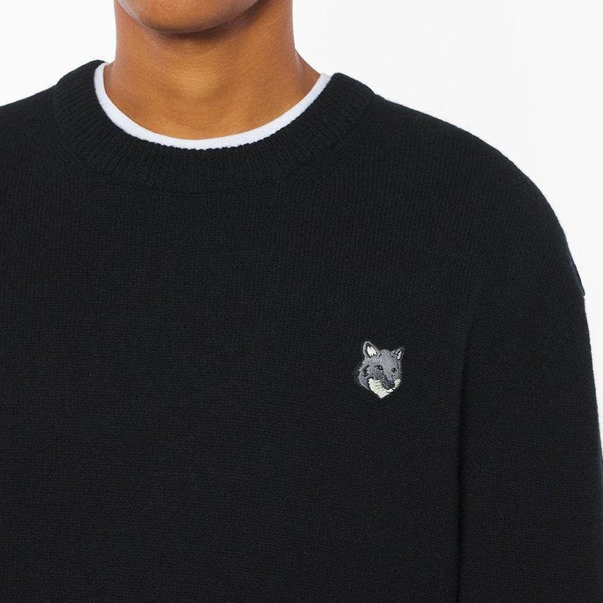Maison Kitsune Fox Head Lambswool Crewneck Sweater Men’s Nav PM00803 KT1006 P199