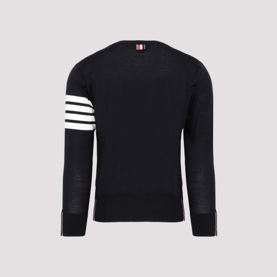 THOM BROWNE Navy Merino Wool Armband Stripe Crewneck Sweater