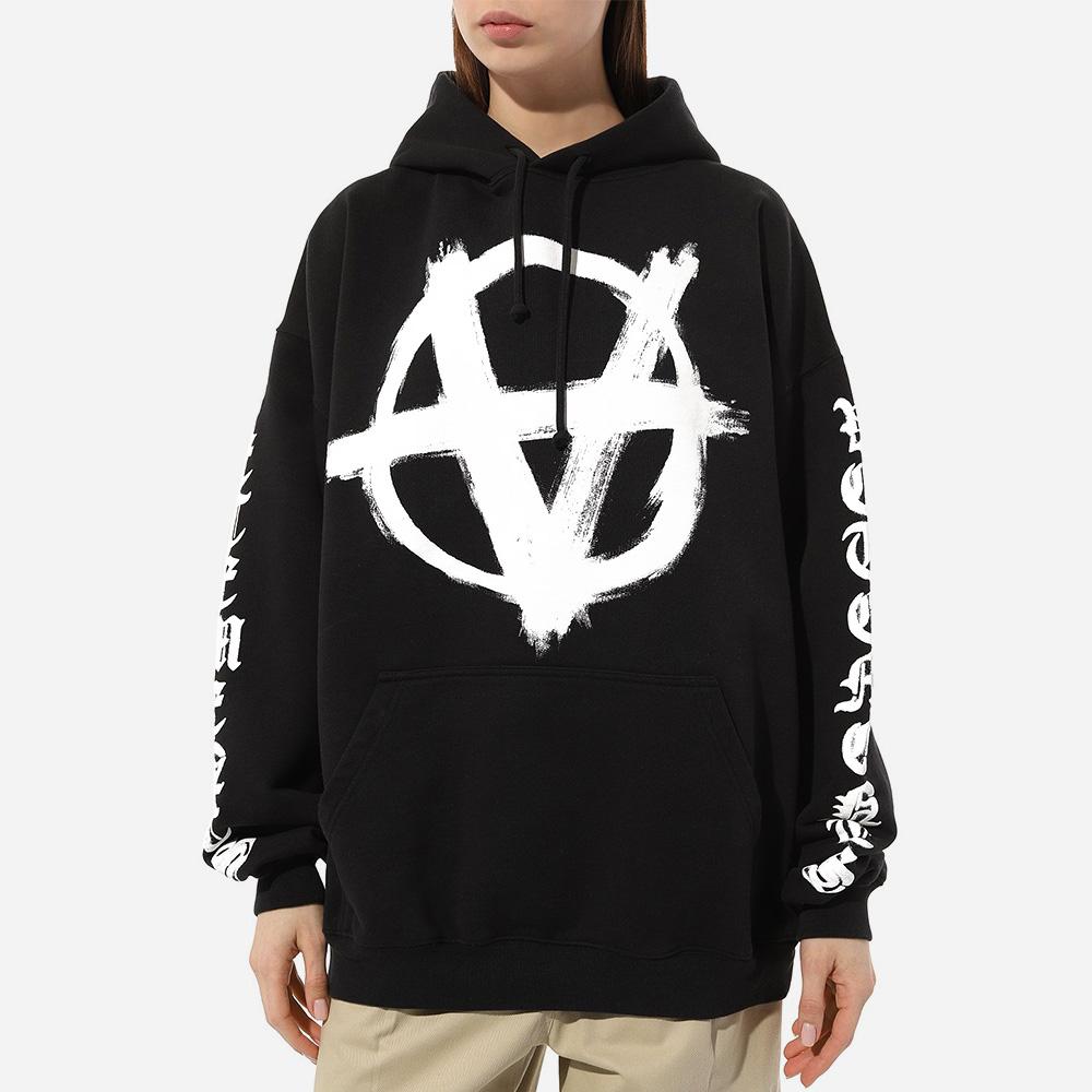 Vetements Double Anarchy Logo Oversized Hoodie Black White UE63HD341X