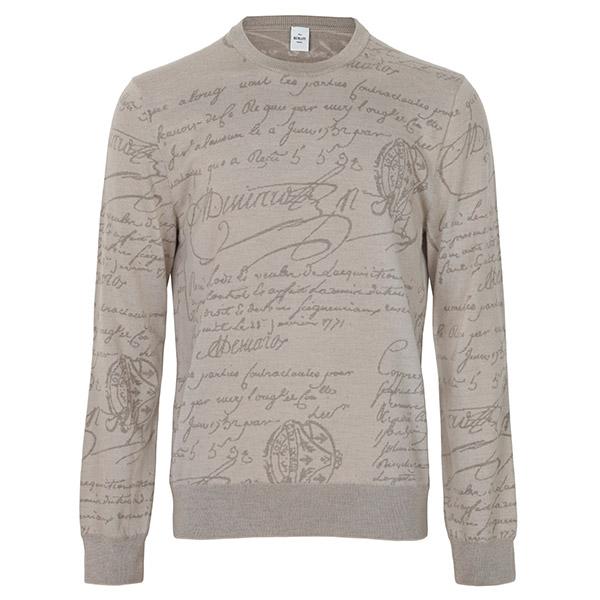 berluti Beige Scritto Wool Cashmere Crewneck Sweater R29KRL247001 D55