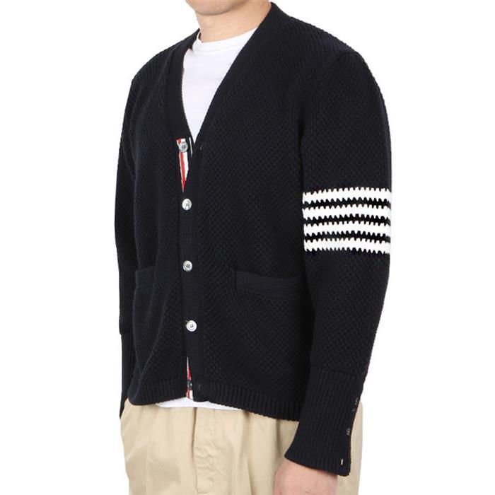 THOM BROWNE Navy Cable Knit Armband Stripe Cardigan