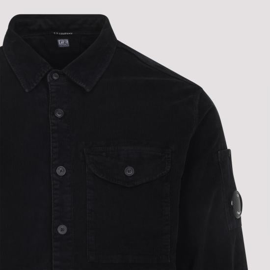 CP Company Corduroy Lens Long Sleeve Button Shirt Black M 19CMSH071 A006410 O999