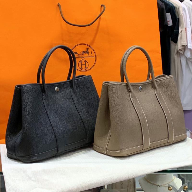 HERMES Garden Party Tote Bag Etoupe Negonda Leather Palladium Hardware 30