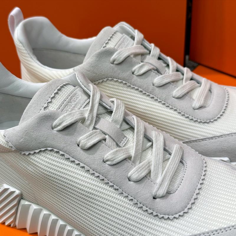 HERMES Bouncing White Mesh H Logo Low Top Sneakers for Men