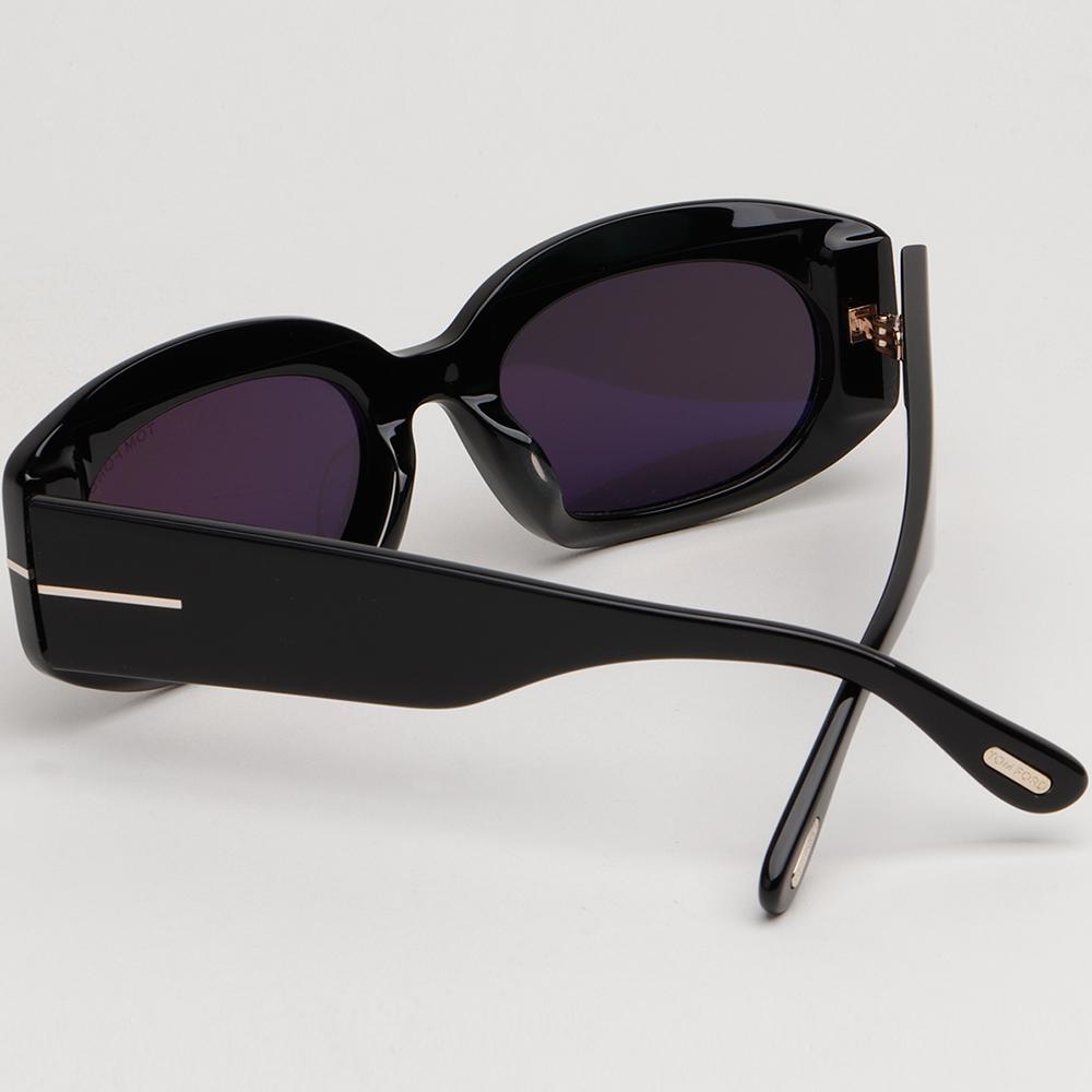 TOM FORD Oval Black Acetate Semi-Mirror Sunglasses Asian Fit TF1187F 01A