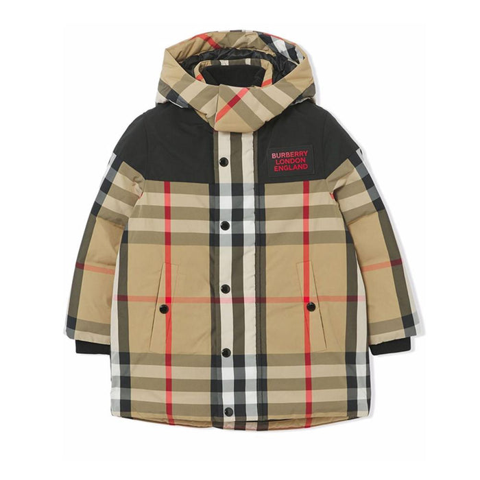 BURBERRY Vintage Check Hooded Down Jacket for Women