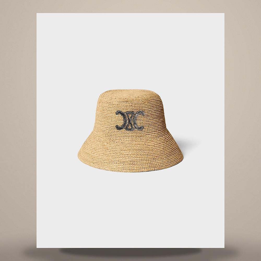 CELINE Triomphe Raffia Bucket Hat Miel