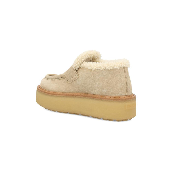 PRADA Triangle Logo Suede Shearling Loafers Desert Beige 1D717N JFT F0F24