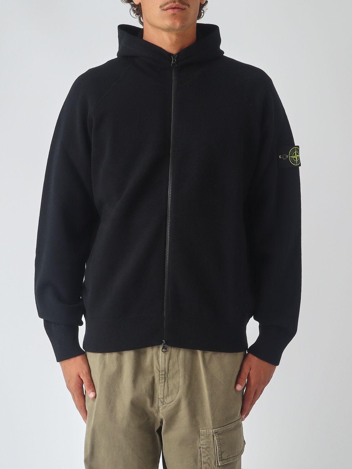 STONE ISLAND Black Wool Knit Zip-Up Sweater for Men
