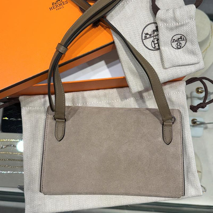HERMES Grizzly Suede Nappe Mini Crossbody Bag Palladium Hardware