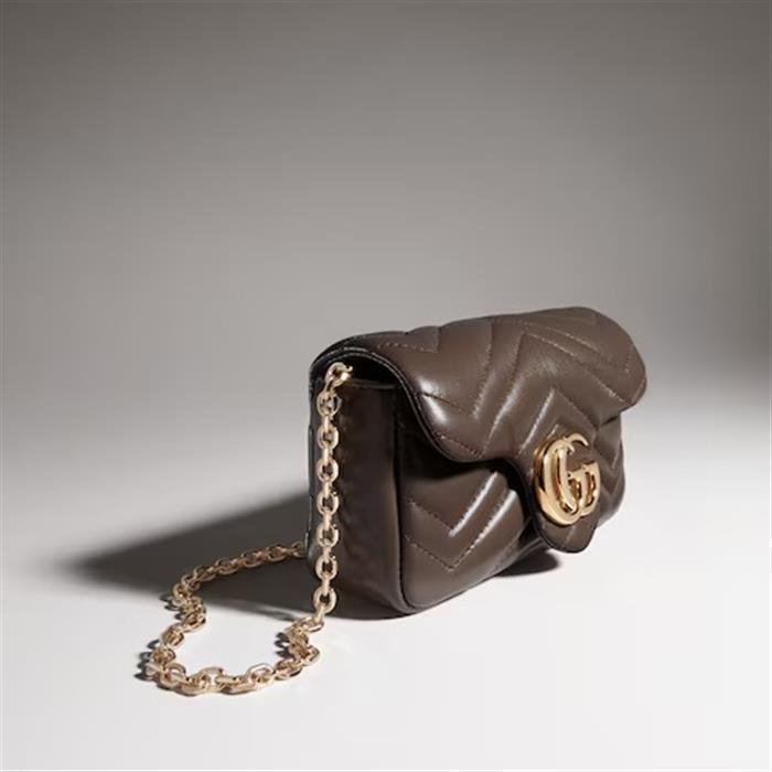 GUCCI GG Marmont Mini Leather Shoulder Bag Brown