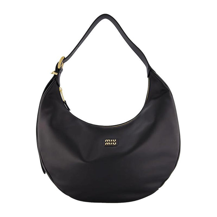 Miu Miu Logo Leather Hobo Bag Black Shoulder Bag