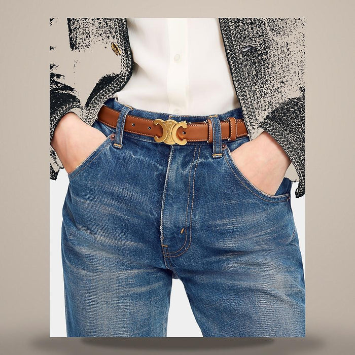 CELINE Triomphe Belt 25mm Natural Calfskin Tan